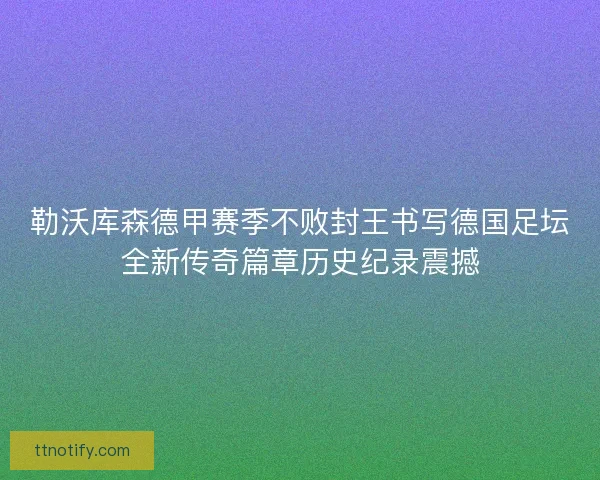 勒沃库森德甲赛季不败封王书写德国足坛全新传奇篇章历史纪录震撼